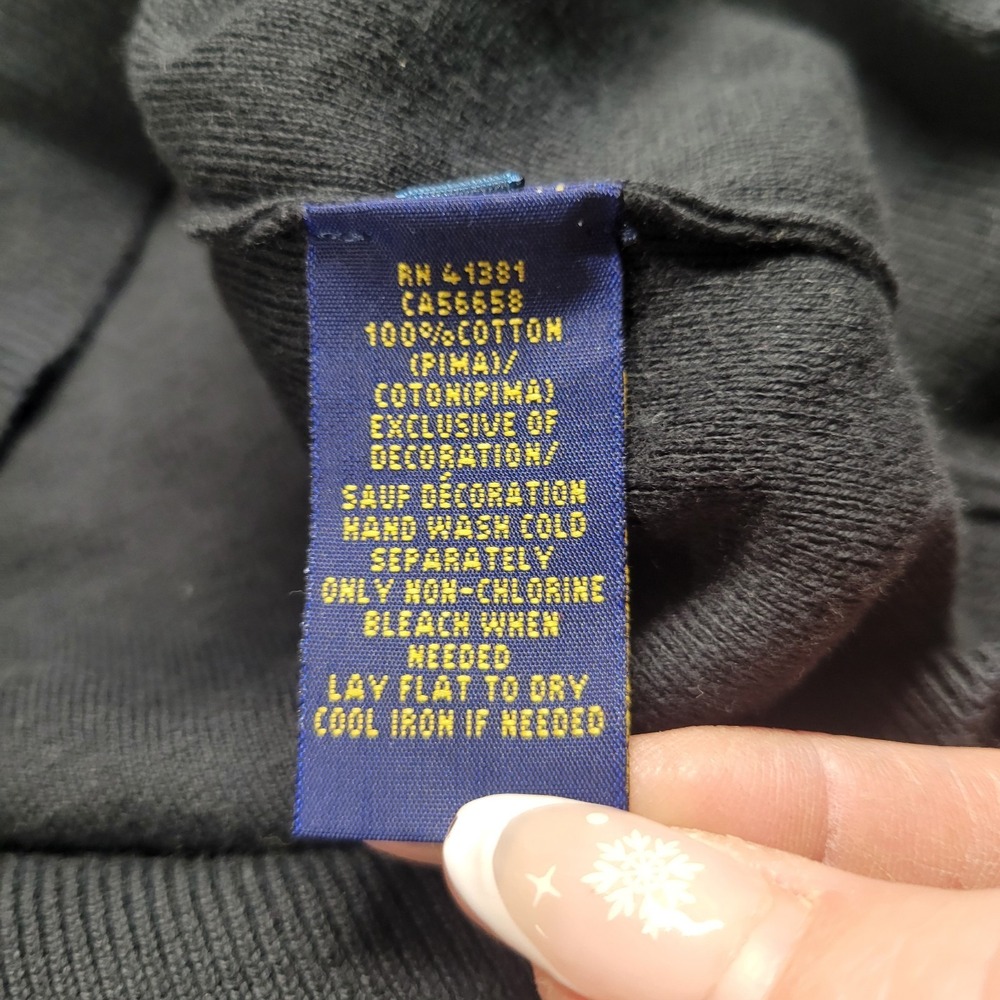 Polo Ralph Lauren Sweater Mens Black Size Large Pima Cotton Purple Pony V Neck - Picture 9 of 12